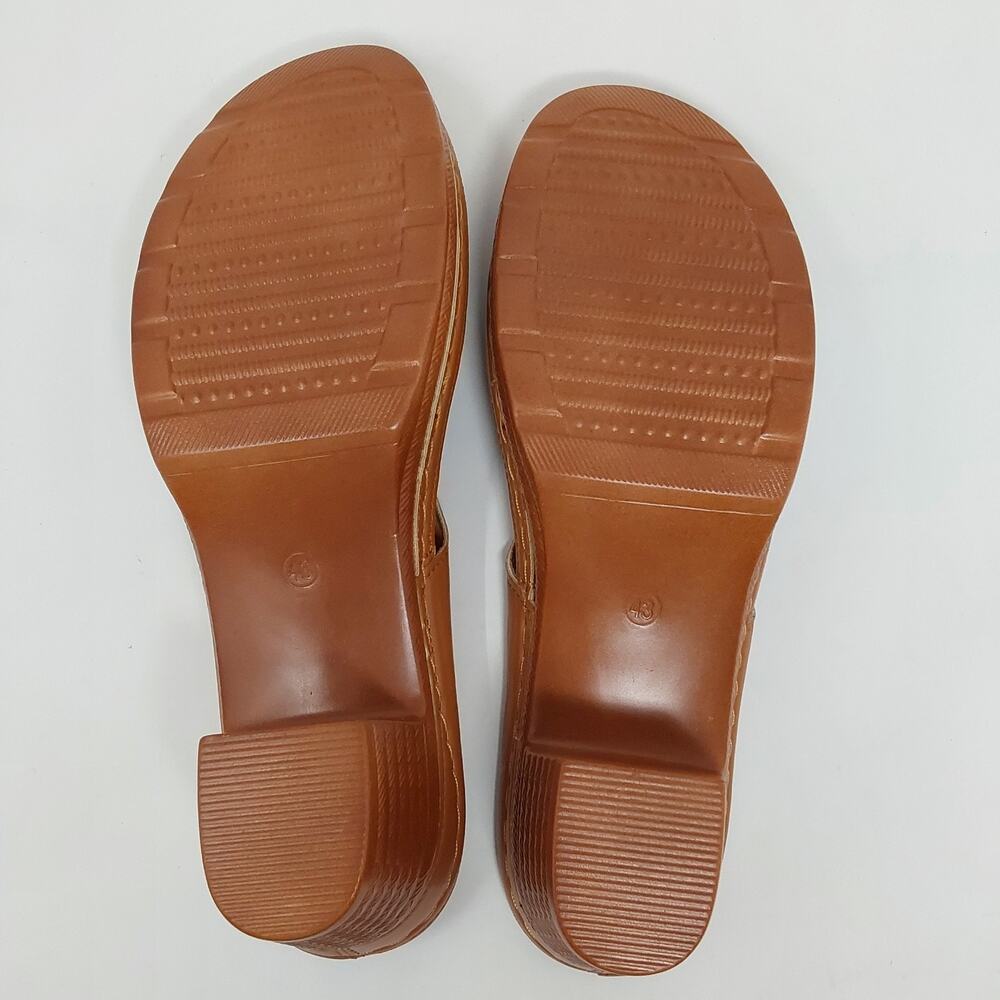 Women's Tan Brown Thong Mule Heels Slide Sandals Block Heel Size EU 43 Us 12 - Picture 5 of 15